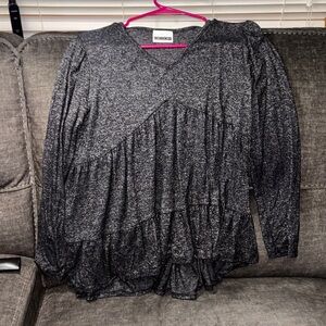 Sydney Gregory Charcoal Layered V-Neck Blouse